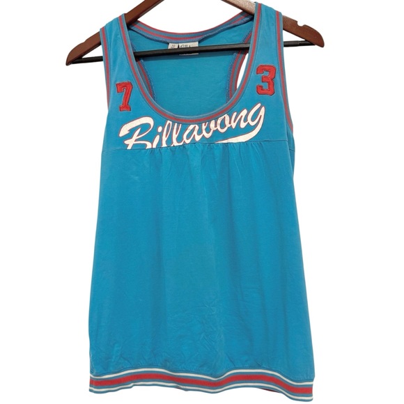 Billabong Tops - VTG Billabong Tank Top Y2K Cotton Raceback Front Graphic Blue Red Size 10 Medium